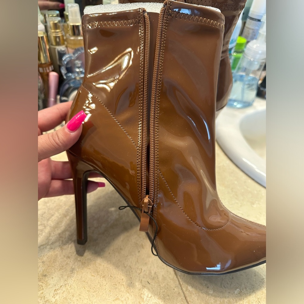 NWT Torrid Boots, Faux Brown Patent Leather
